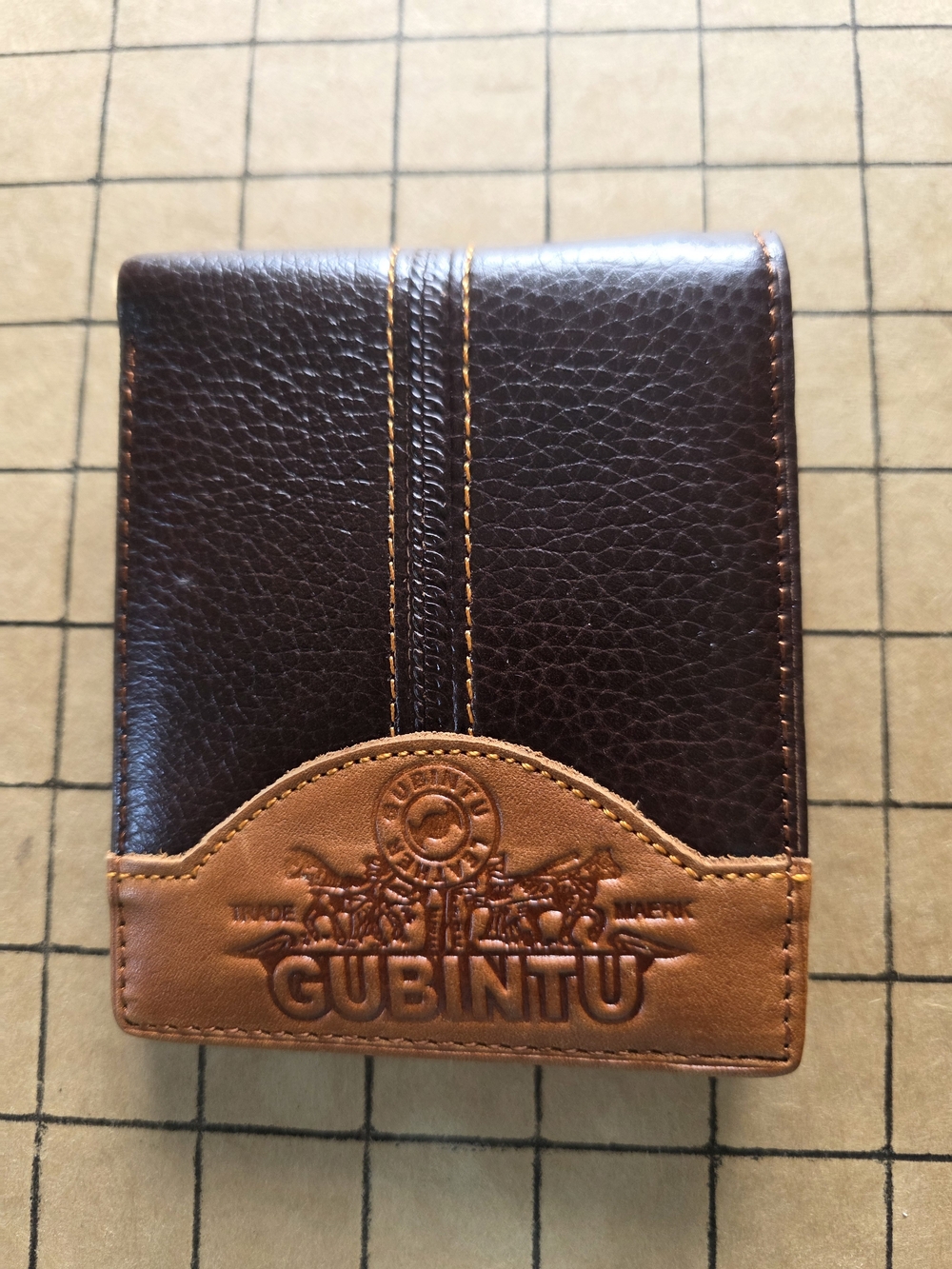 GUBINTU Brown Two‑Tone Leather Bifold Wallet Multi‑Card Slots & ID Window